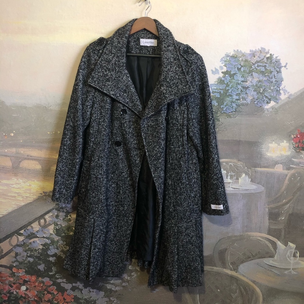 Calvin Klein ruffle edge pea coat